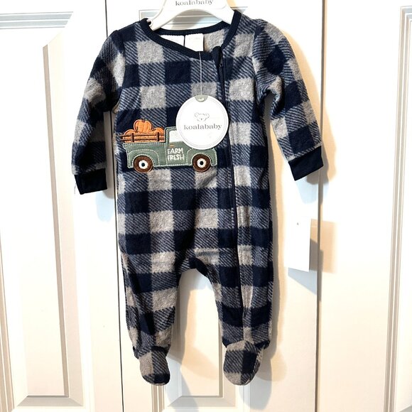 New KOALA BABY|   Zip Up Onesie Baby Plaid Pajama  | Heather Gray | Size:0-3M - Picture 1 of 7